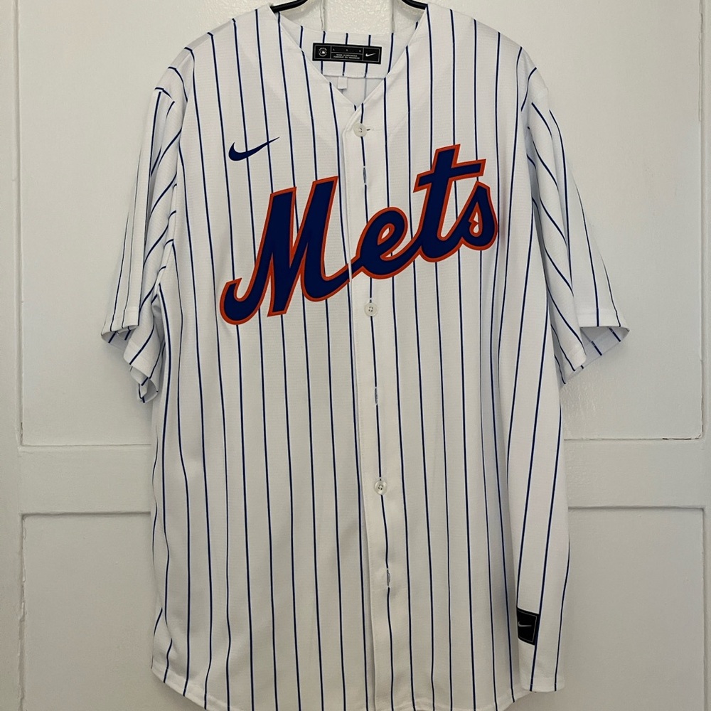 Nike White and Blue Pinstripe Mets Jersey